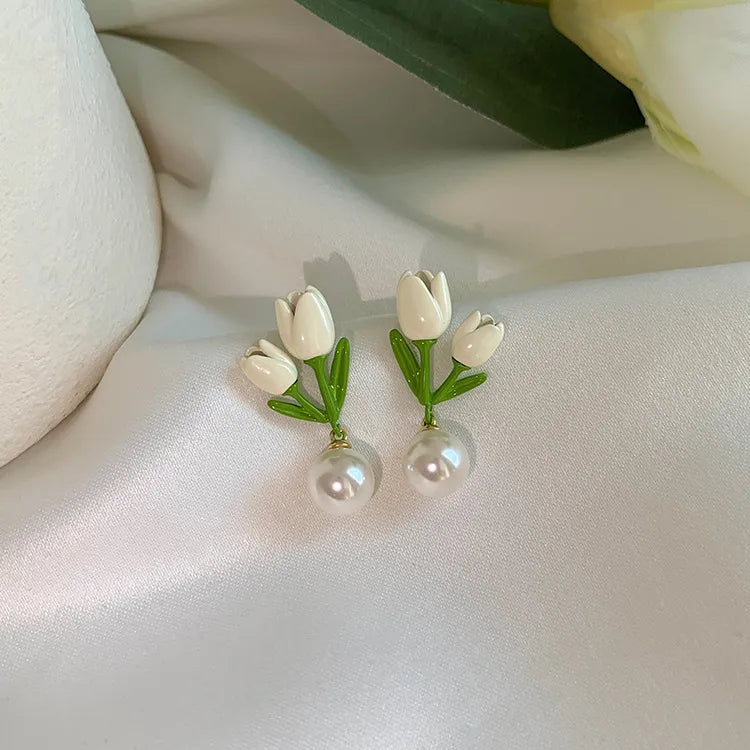 1 Pair Fairy Style Sweet C Shape Heart Shape Flower Imitation Pearl Alloy Earrings