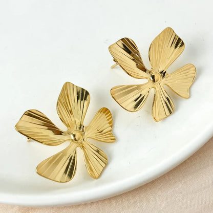 1 Pair Fairy Style Sweet Korean Style Round Flower Lotus Leaf HD-18918 Inlay 304 Stainless Steel Rhinestones Gold Plated Ear Studs