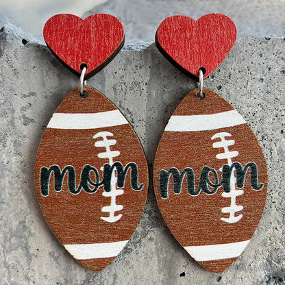 1 Pair Fashion Ball Football Wood Printing Mother's Day Women's Earrings