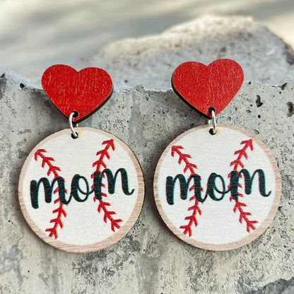 1 Pair Fashion Ball Football Wood Printing Mother's Day Women's Earrings