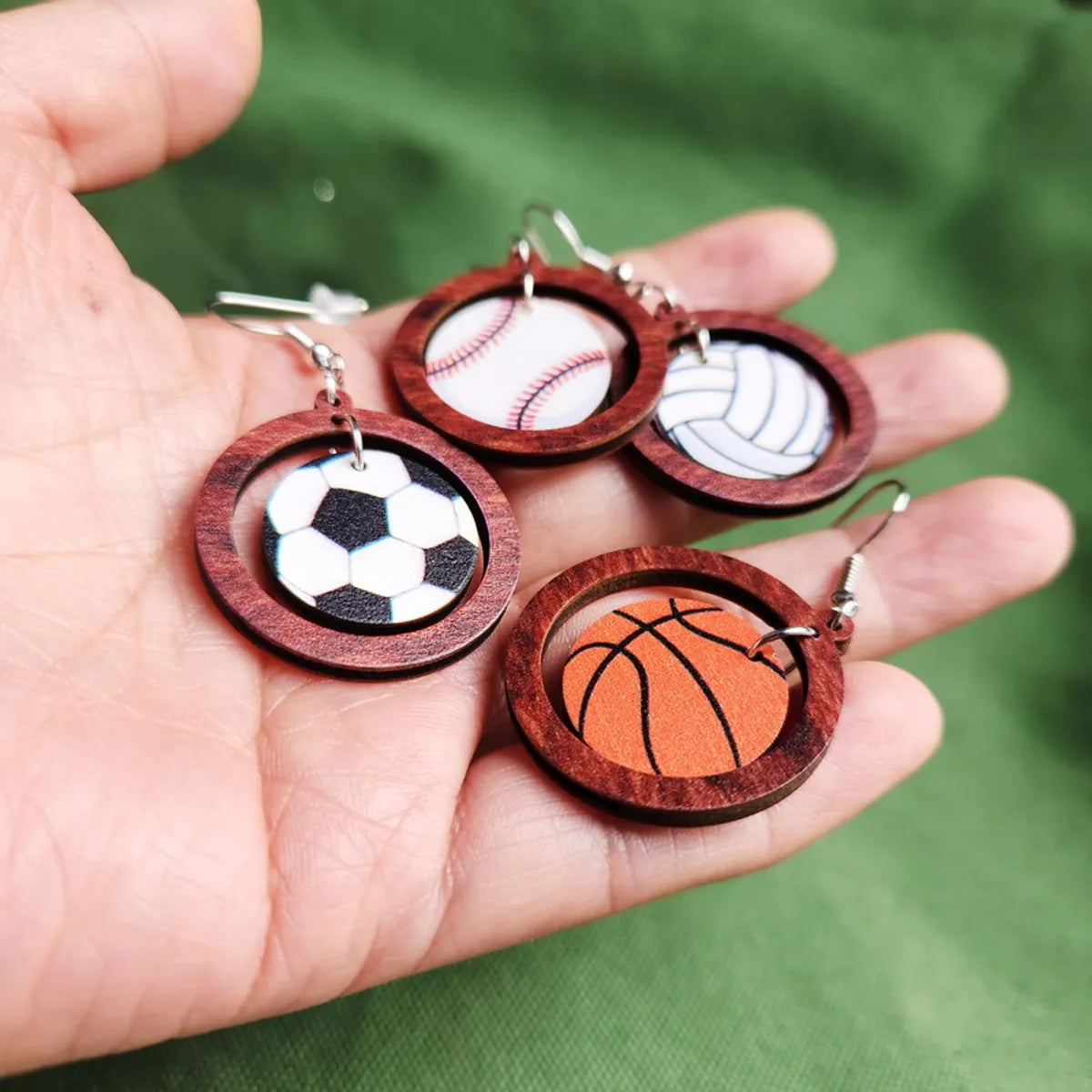 1 Pair Fashion Basketball Football Wood Printing Football World Cup Women's Drop Earrings