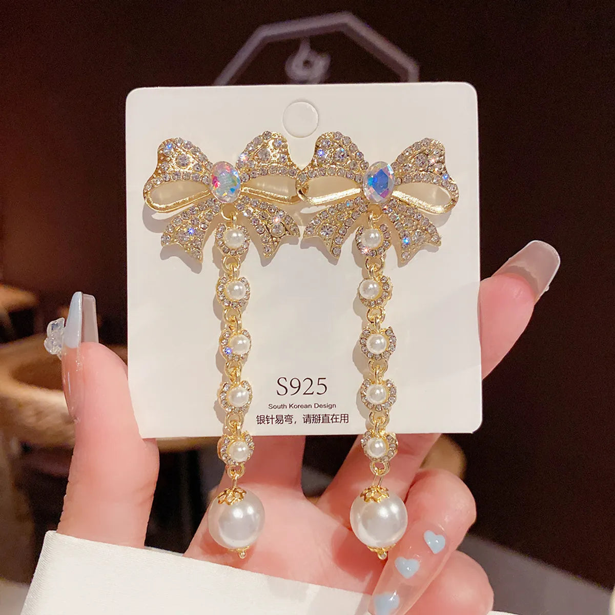 1 Pair Fashion Bow Knot Alloy Copper Inlay Rhinestones Women's Drop Earrings