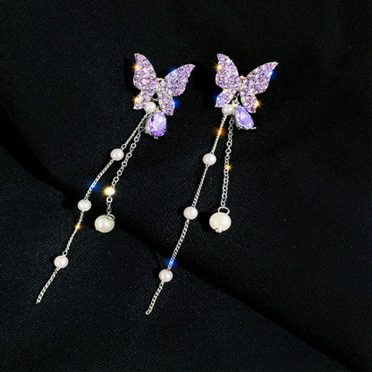 1 Pair Fashion Butterfly Alloy Inlay Rhinestones Women'S Drop Earrings