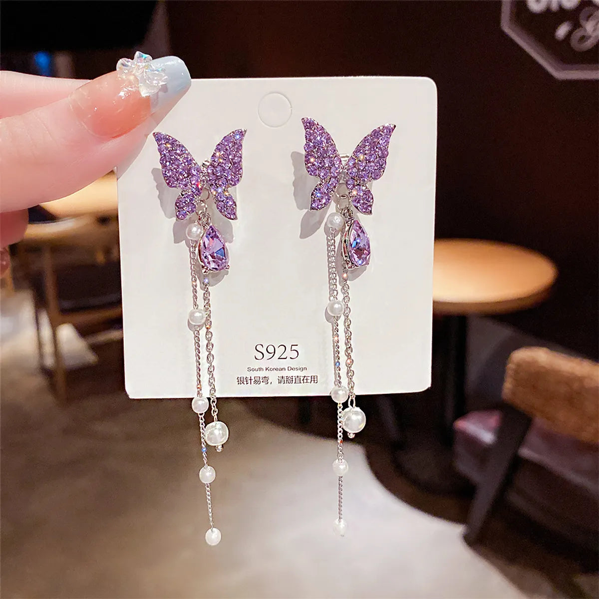 1 Pair Fashion Butterfly Alloy Inlay Rhinestones Women'S Drop Earrings