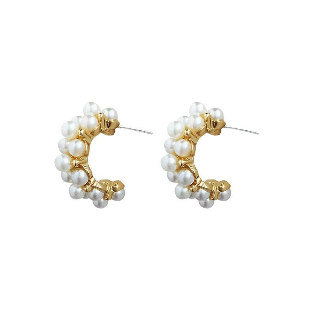 1 Pair Fashion C Shape Plating Inlay Alloy Artificial Gemstones Ear Studs