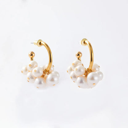 1 Pair Fashion C Shape Patchwork Plating Artificial Pearl Brass Gold Plated Earrings