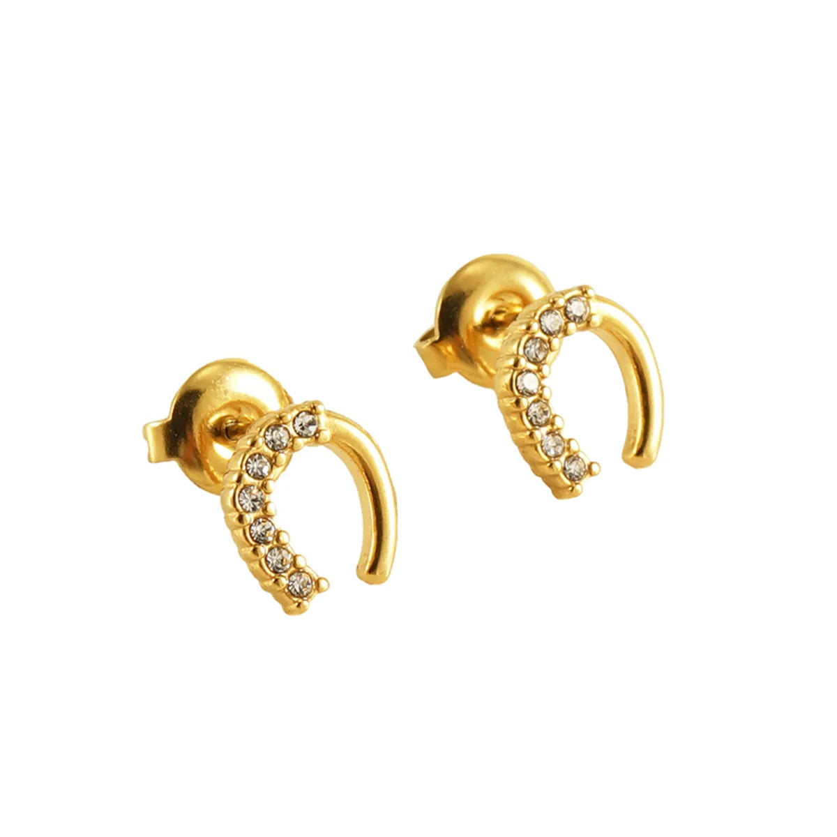 1 Pair Fashion C Shape Inlay Stainless Steel Rhinestones 18k Gold Plated Ear Studs