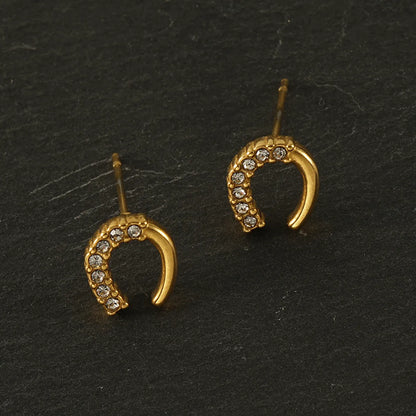 1 Pair Fashion C Shape Inlay Stainless Steel Rhinestones 18k Gold Plated Ear Studs