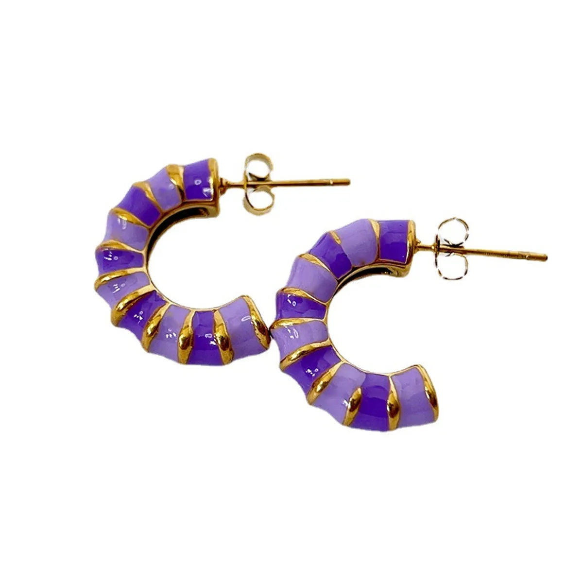 1 Pair Fashion C Shape Enamel Titanium Steel 18k Gold Plated Earrings