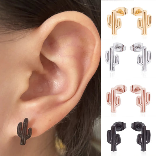 1 Pair Fashion Cactus Stainless Steel Ear Studs