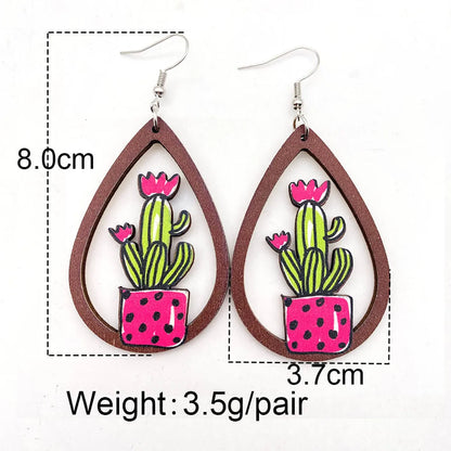 1 Pair Fashion Cactus Wood Women's Drop Earrings