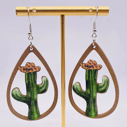 1 Pair Fashion Cactus Wood Women's Drop Earrings