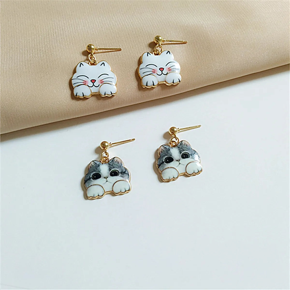 1 Pair Fashion Cat Alloy Enamel Women'S Drop Earrings