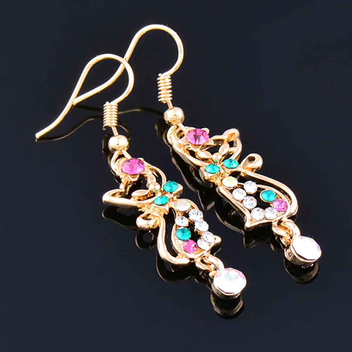 1 Pair Fashion Cat Alloy Plating Inlay Rhinestones Women's Drop Earrings