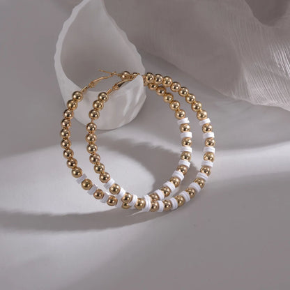 1 Pair Fashion Circle Plating Imitation Pearl Metal Hoop Earrings