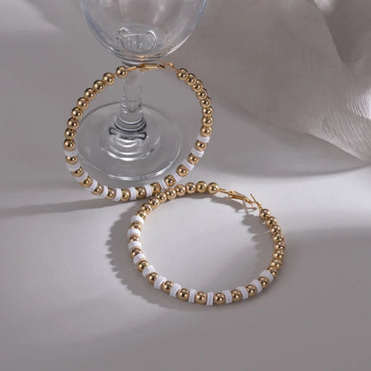 1 Pair Fashion Circle Plating Imitation Pearl Metal Hoop Earrings