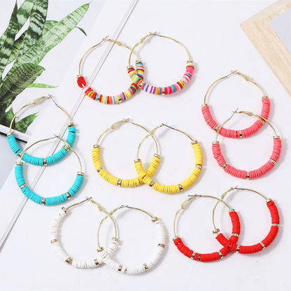 1 Pair Fashion Circle Soft Clay Beaded Women's Earrings