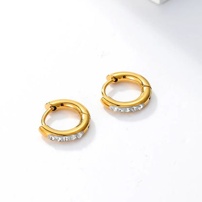 1 Pair Fashion Circle Stainless Steel Plating Inlay Rhinestones Hoop Earrings