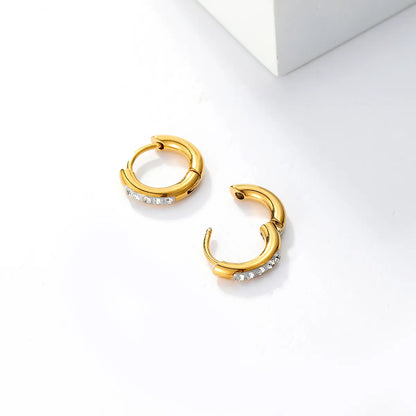 1 Pair Fashion Circle Stainless Steel Plating Inlay Rhinestones Hoop Earrings