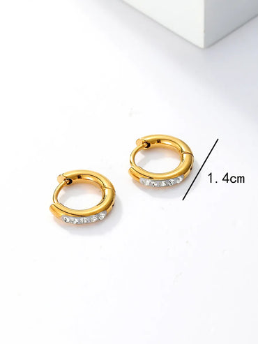 1 Pair Fashion Circle Stainless Steel Plating Inlay Rhinestones Hoop Earrings