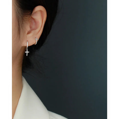 1 Pair Fashion Cross Sterling Silver Plating Zircon Earrings