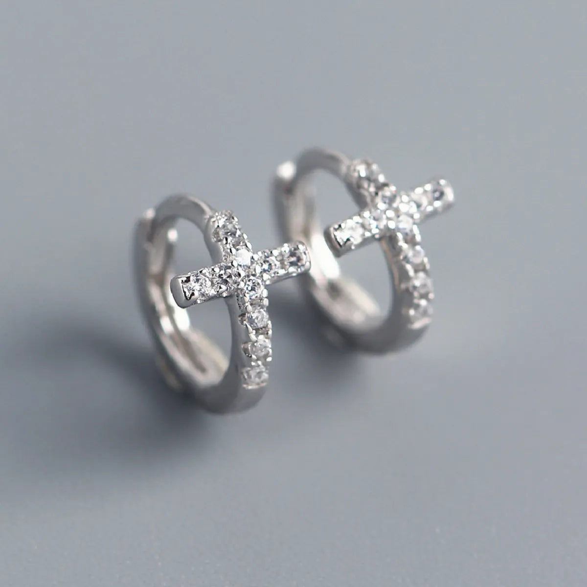 1 Pair Fashion Cross Sterling Silver Plating Zircon Earrings