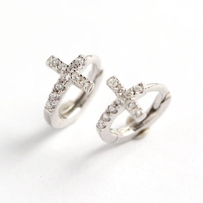 1 Pair Fashion Cross Sterling Silver Plating Zircon Earrings