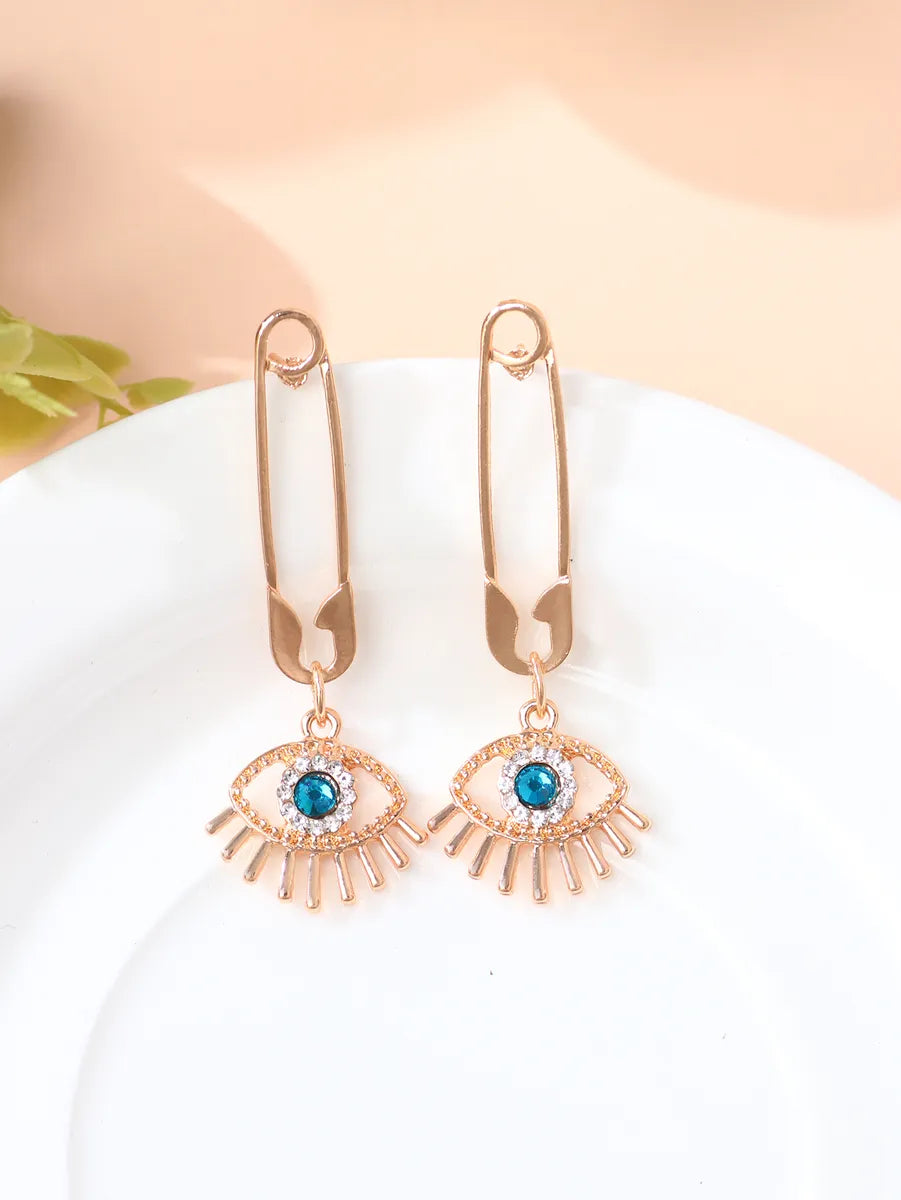 1 Pair Fashion Devil's Eye Alloy Inlay Zircon Gold Plated Women's Drop Earrings