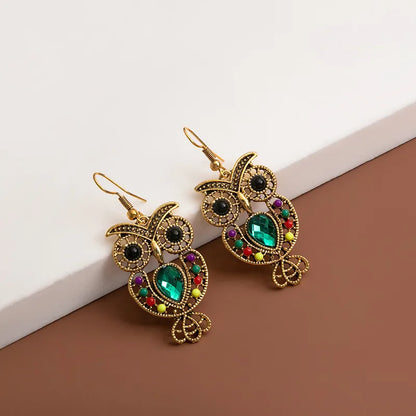 1 Pair Fashion Devil'S Eye Owl Alloy Inlay Artificial Rhinestones Women'S Earrings