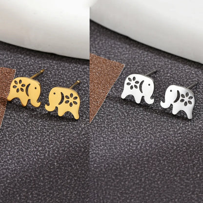 1 Pair Fashion Elephant Plating 304 Stainless Steel Ear Studs