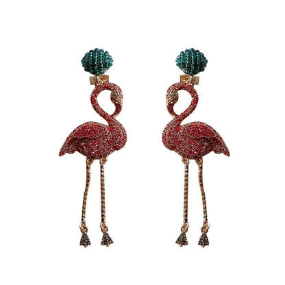 1 Pair Fashion Flamingo Alloy Inlay Rhinestones Women's Drop Earrings