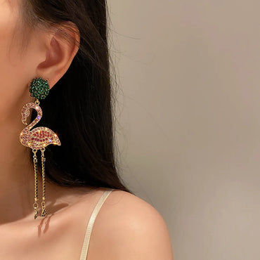 1 Pair Fashion Flamingo Alloy Inlay Rhinestones Women's Drop Earrings