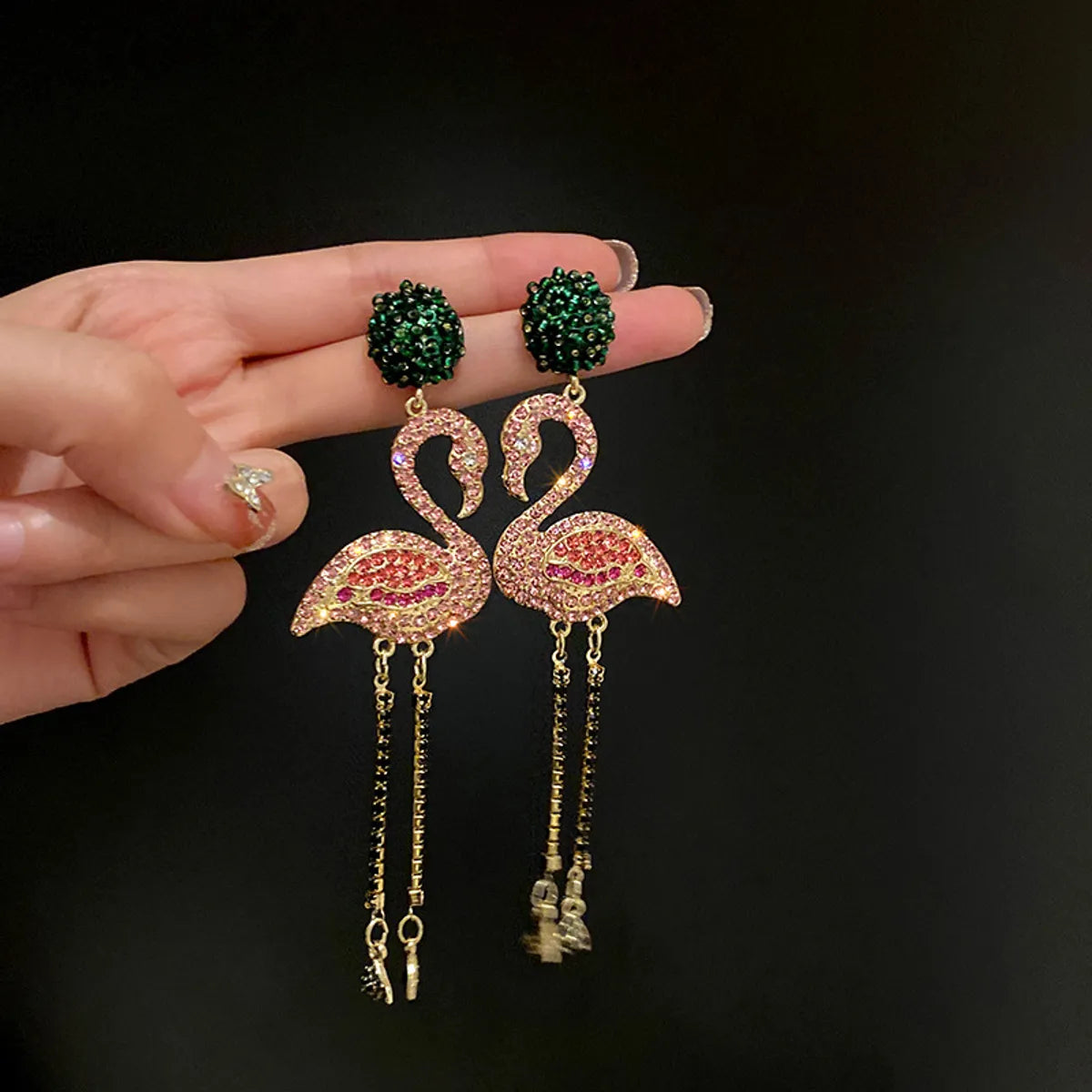 1 Pair Fashion Flamingo Alloy Inlay Rhinestones Women's Drop Earrings