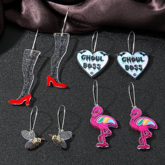 1 Pair Fashion Flamingo Heart Shape Bee Resin Women's Drop Earrings