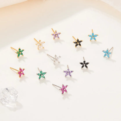 1 Pair Fashion Flower 925 Silver Inlaid Zircon Ear Studs