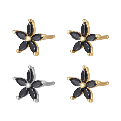 1 Pair Fashion Flower 925 Silver Inlaid Zircon Ear Studs