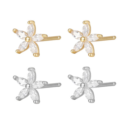 1 Pair Fashion Flower 925 Silver Inlaid Zircon Ear Studs