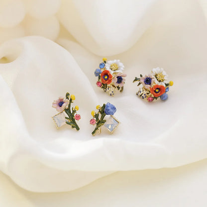 1 Pair Fashion Flower Alloy Enamel Women's Ear Studs