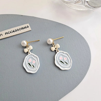 1 Pair Fashion Flower Alloy Plating Inlay Pearl Women's Drop Earrings