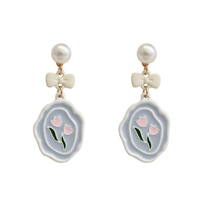 1 Pair Fashion Flower Alloy Plating Inlay Pearl Women's Drop Earrings