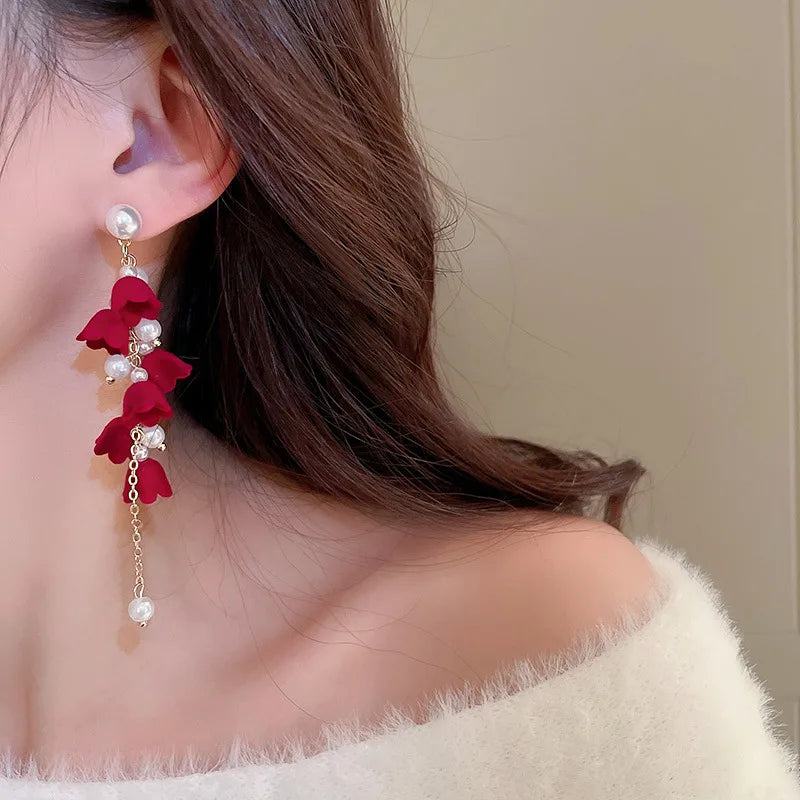 1 Pair Fashion Flower Bow Knot Flocking Tassel Women'S Earrings