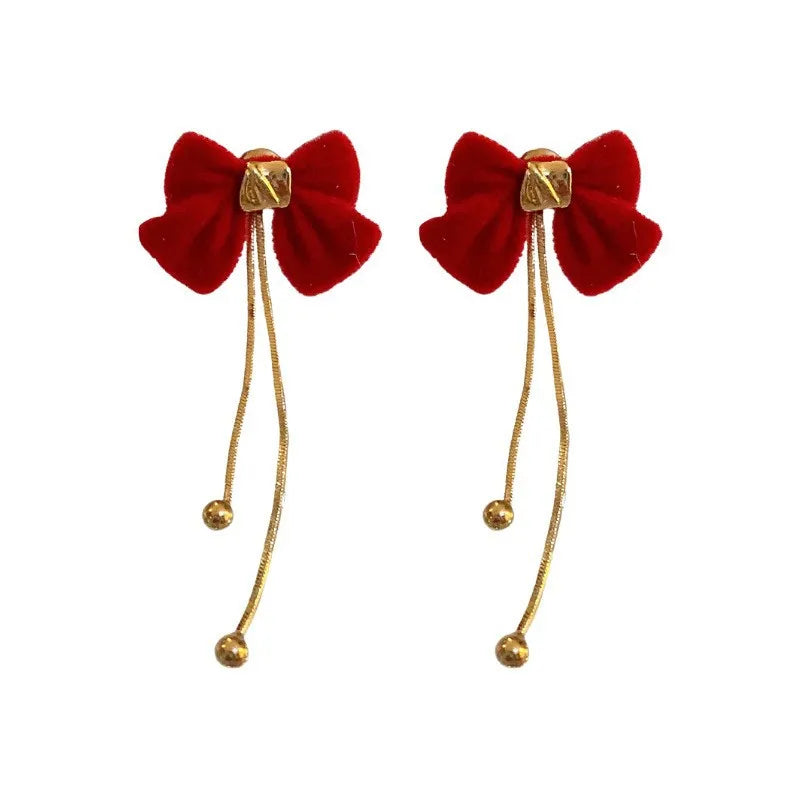 1 Pair Fashion Flower Bow Knot Flocking Tassel Women'S Earrings