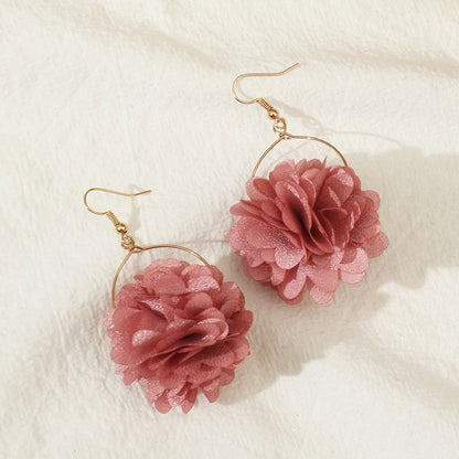 1 Pair Fashion Flower Cloth Plating Women'S Drop Earrings