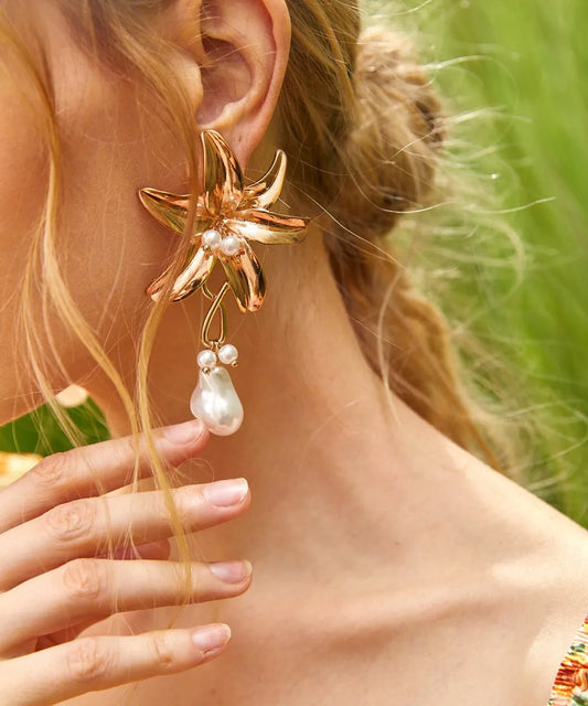 1 Pair Fashion Flower Imitation Pearl Alloy Patchwork Women'S Drop Earrings