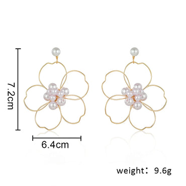 1 Pair Fashion Flower Metal Plating Artificial Pearls Women'S Drop Earrings