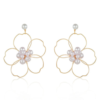 1 Pair Fashion Flower Metal Plating Artificial Pearls Women'S Drop Earrings