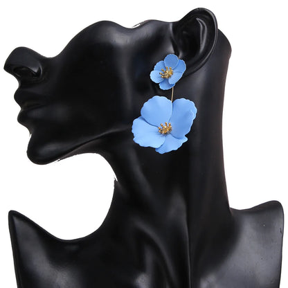 1 Pair Fashion Flower Metal Stoving Varnish Women'S Drop Earrings