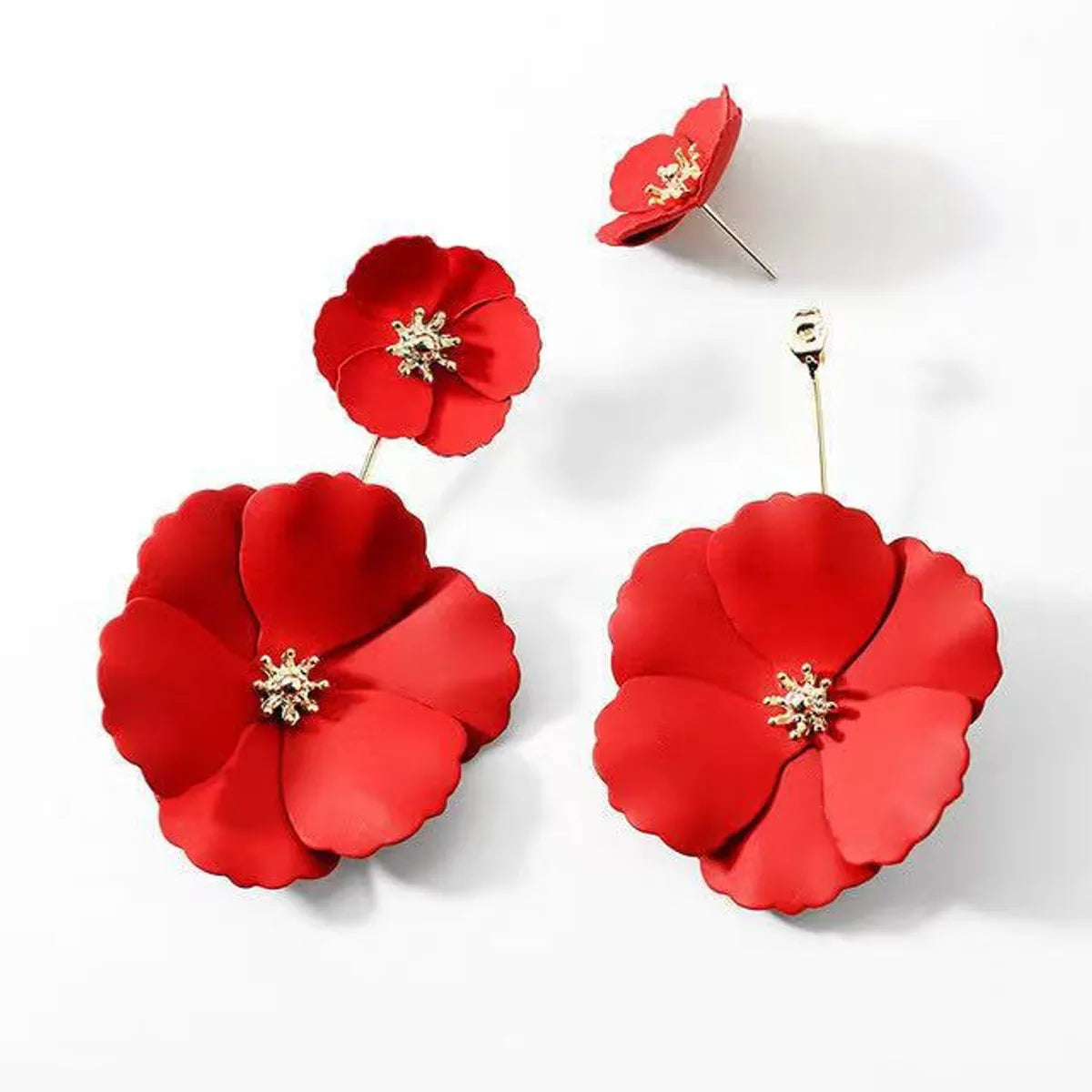 1 Pair Fashion Flower Metal Stoving Varnish Women'S Drop Earrings