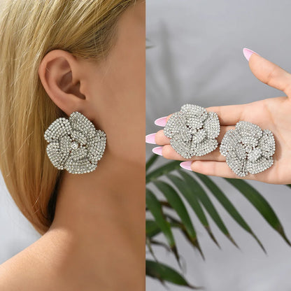 1 Pair Fashion Flower Rhinestone Diamond Women'S Ear Studs