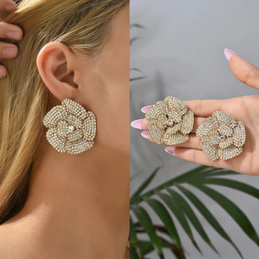 1 Pair Fashion Flower Rhinestone Diamond Women'S Ear Studs